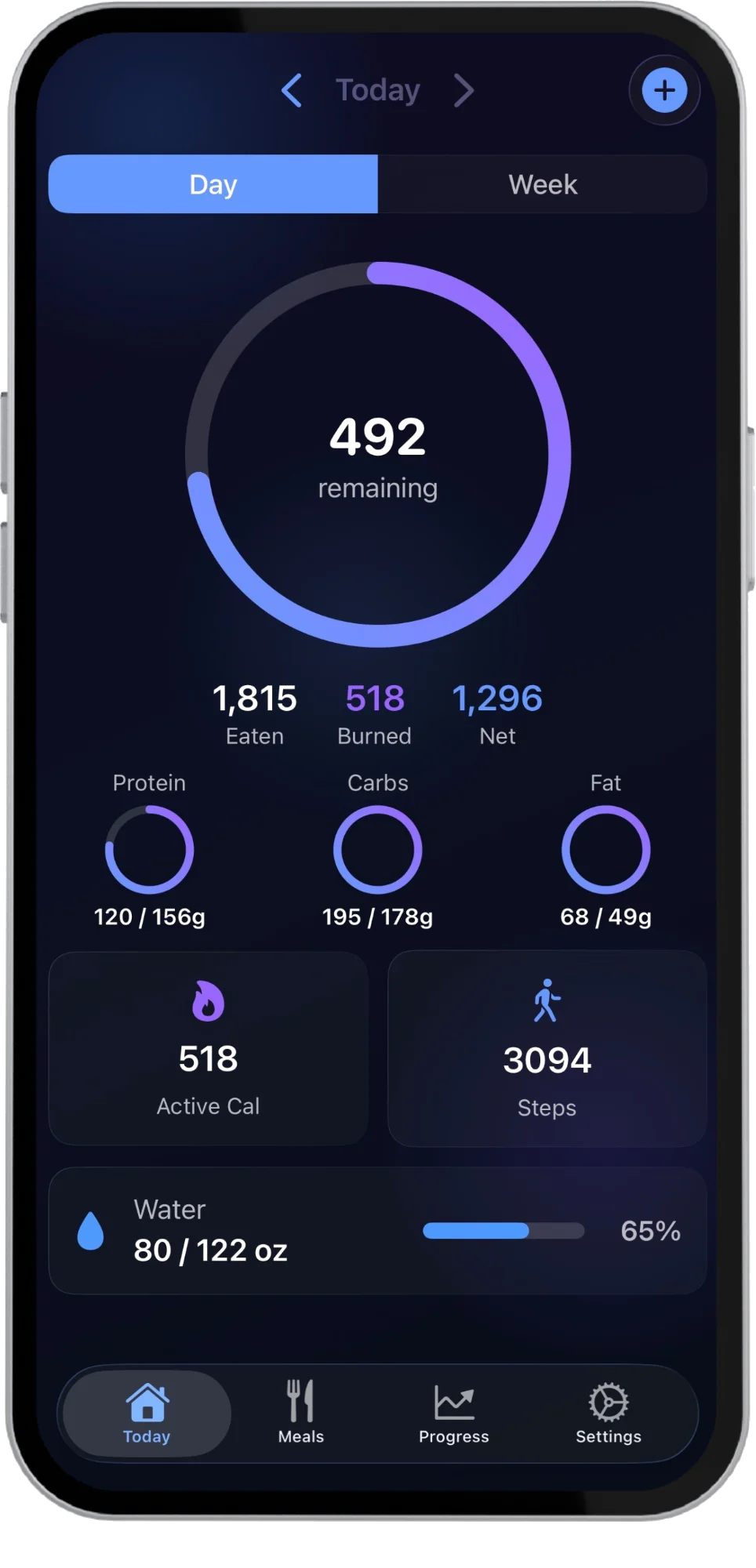 Portional app screenshot showing daily calorie tracking